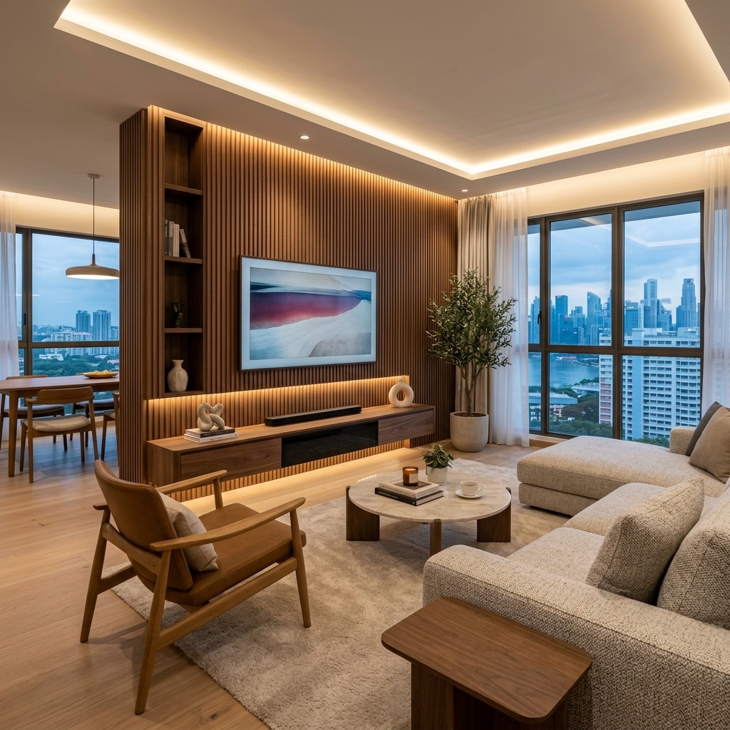Luxury HDB living room renovation completed by a direct contractor
