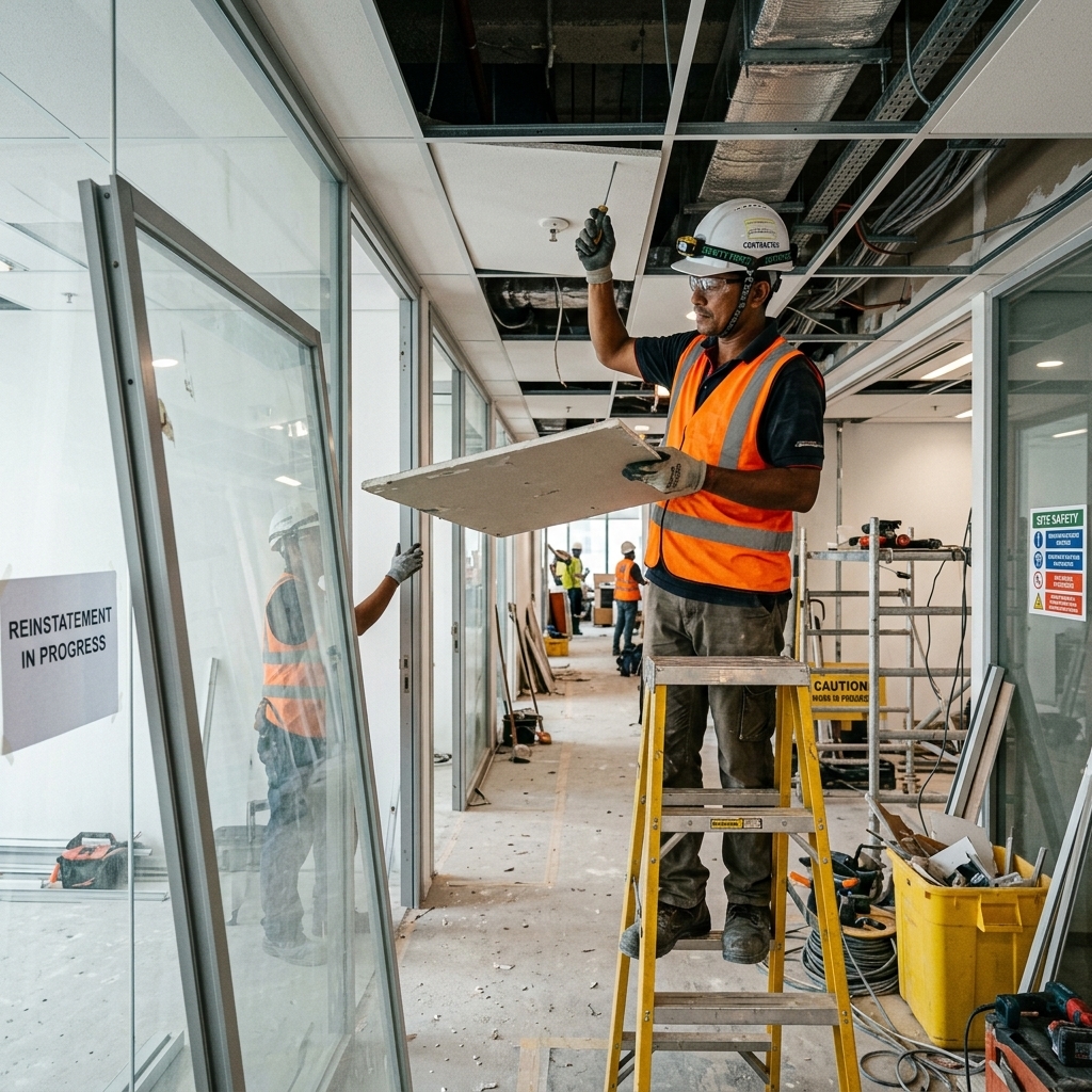 Safe dismantling of office partitions during commercial reinstatement