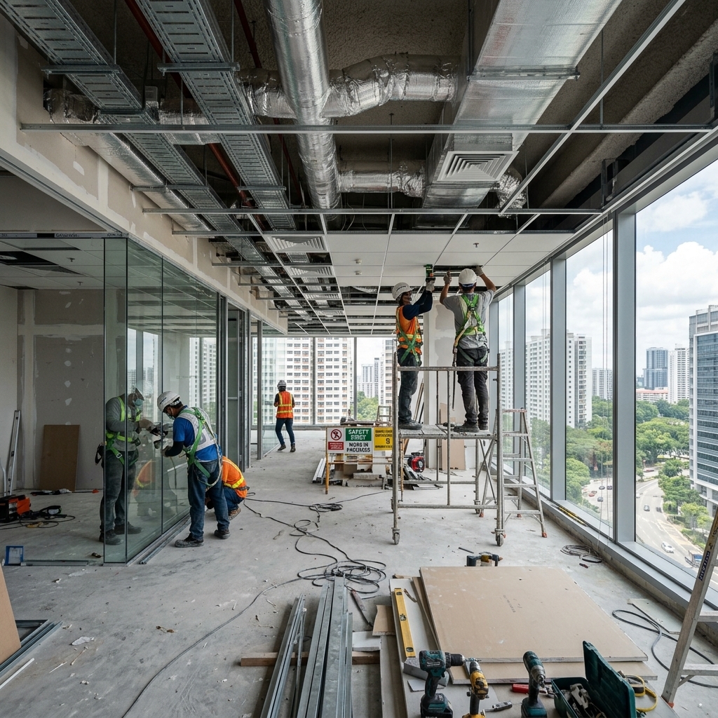 Commercial office renovation in progress in Singapore