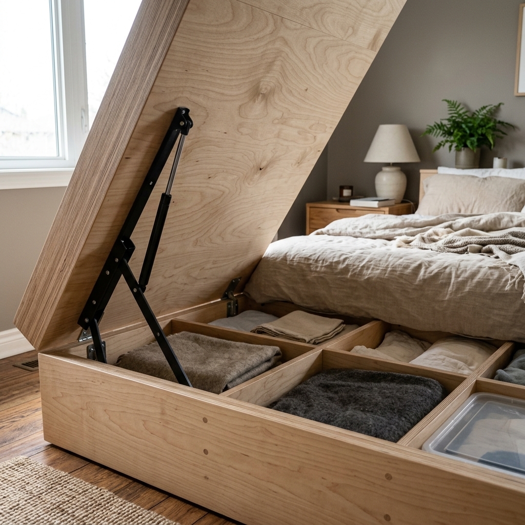 Heavy duty hydraulic hinges on a custom platform bed in Singapore