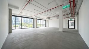 Pristine bare shell commercial unit handover ready for landlord joint inspection in Singapore
